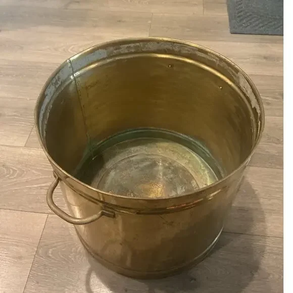 Giant Brass Planter Gold Patina Farmhouse French Country Container Heritage Boho